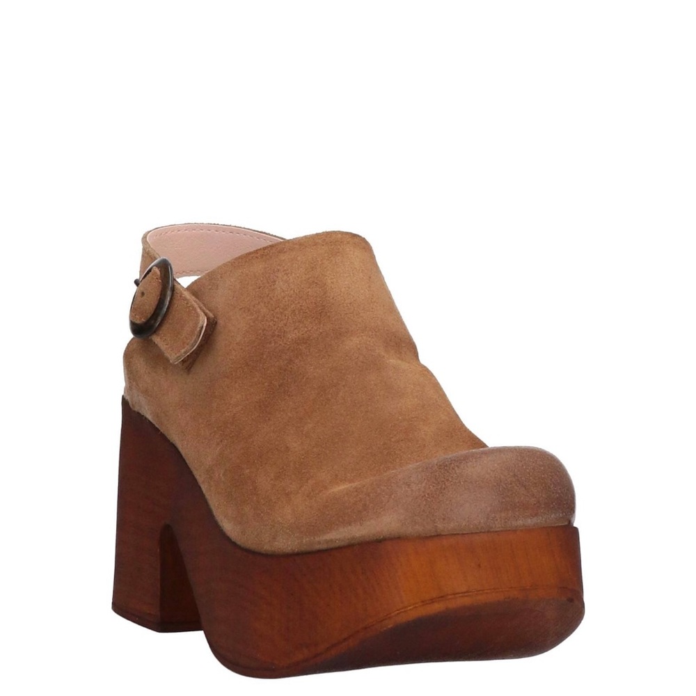 1725.A Mule Clogs Women's Suede Platform with Buckle in Tan